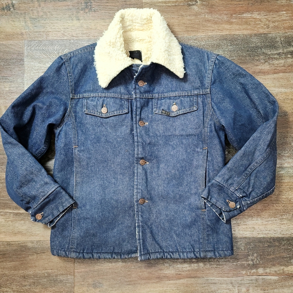 Vintage 1960s Roebucks Denim Sherpa Lined Western Coat Size Small